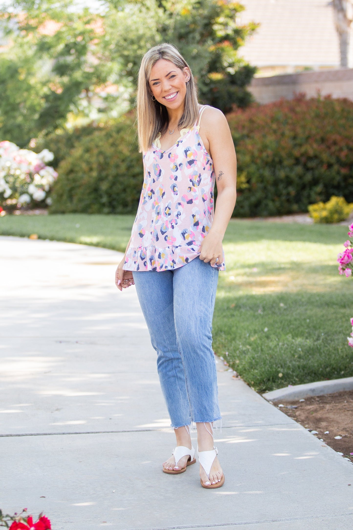 Spots of Neon Ruffled Tank