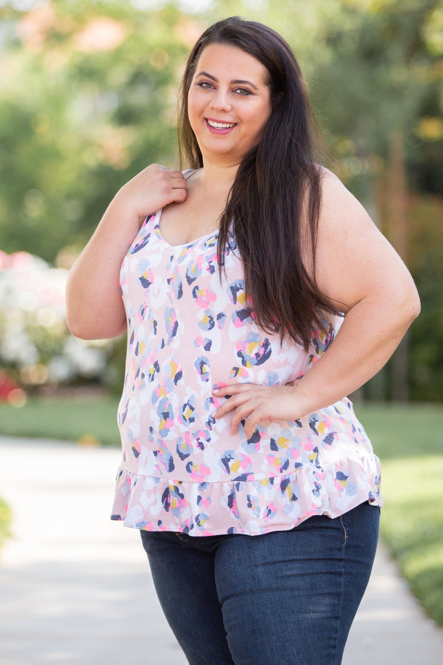 Spots of Neon Ruffled Tank