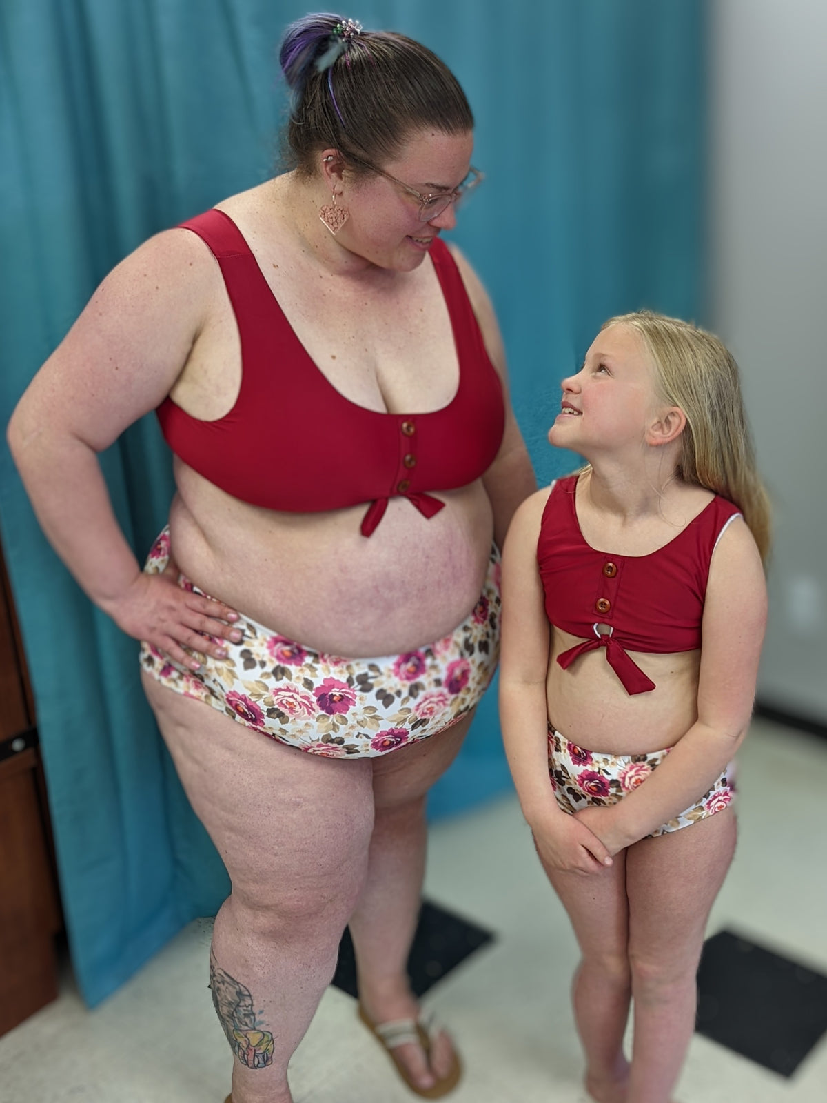 Women and kids matching swim