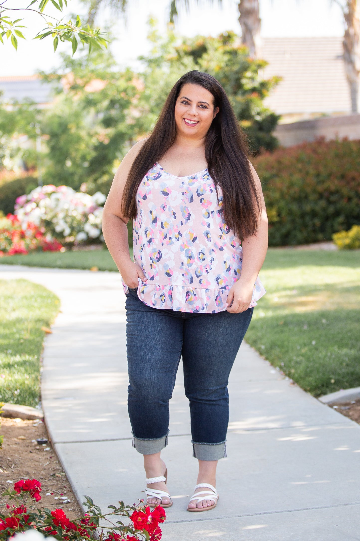 Spots of Neon Ruffled Tank