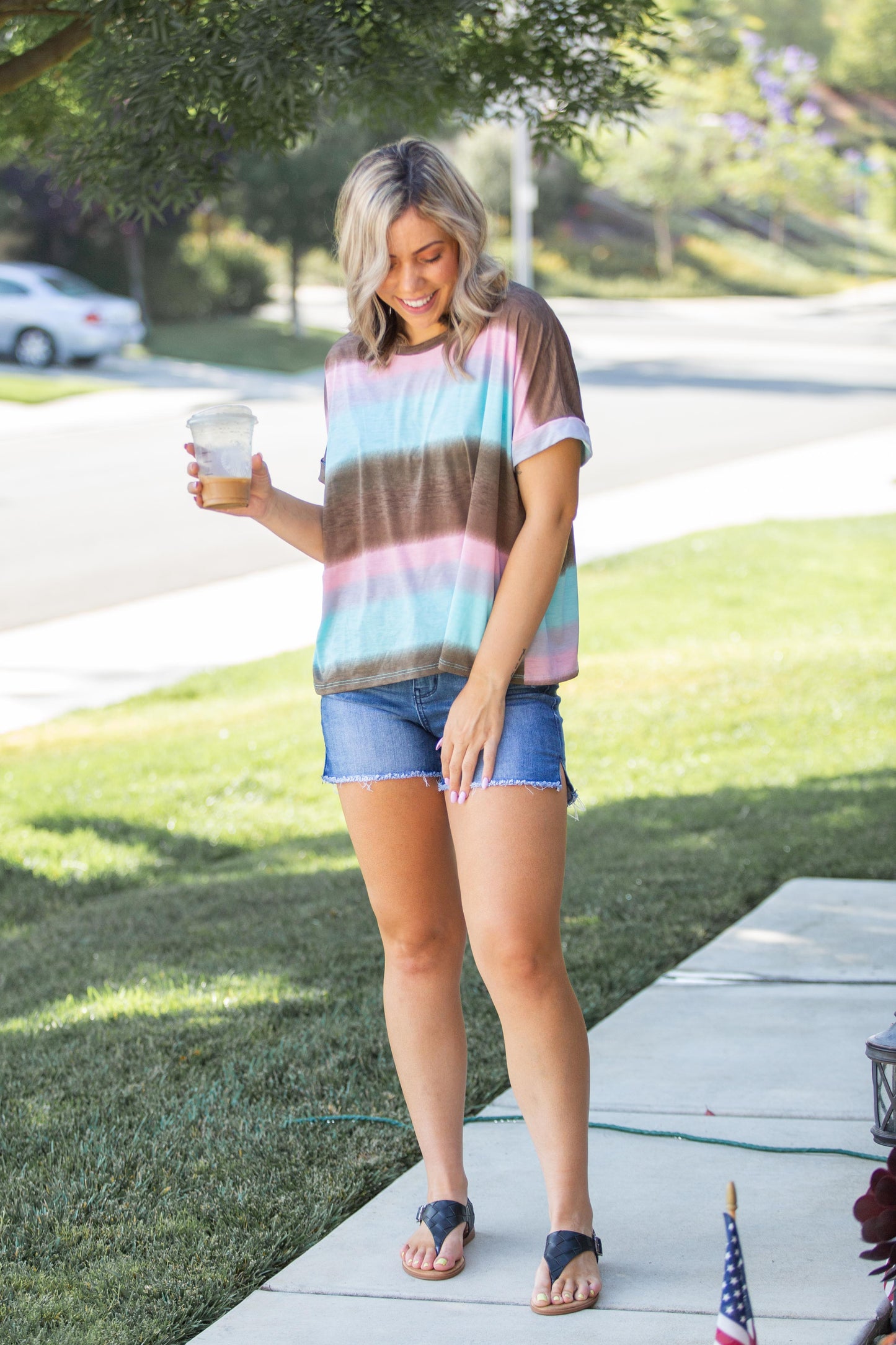 Gradiently Striped Boxy Tee