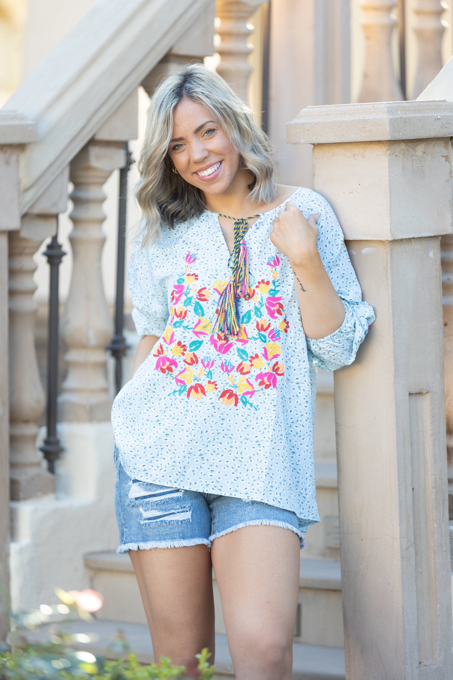 Fiesta Time Embroidered 3/4 Sleeve