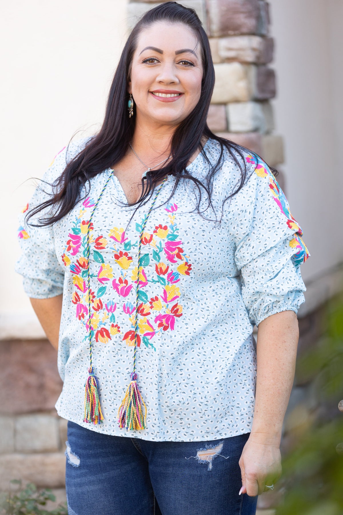 Fiesta Time Embroidered 3/4 Sleeve