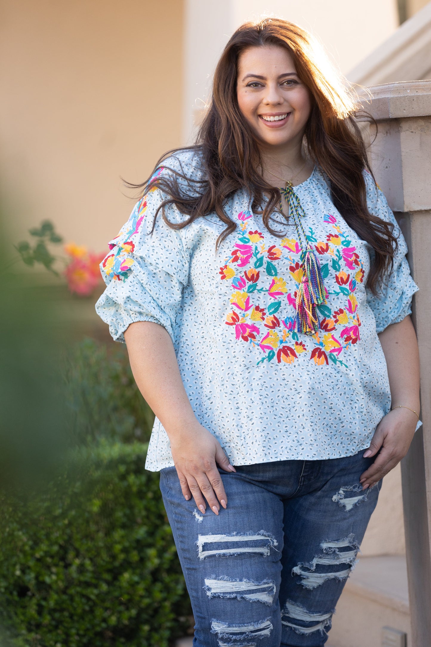 Fiesta Time Embroidered 3/4 Sleeve