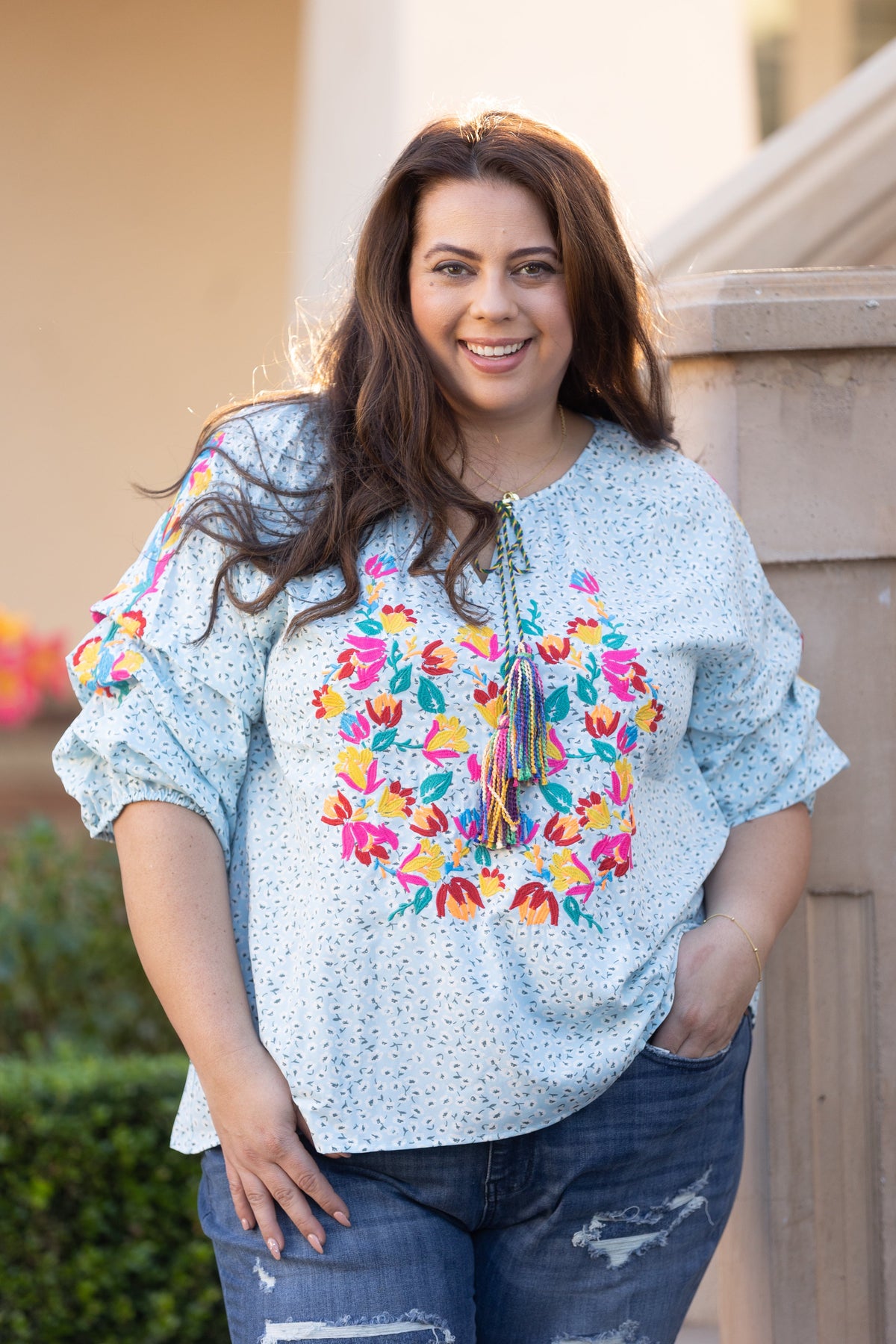 Fiesta Time Embroidered 3/4 Sleeve
