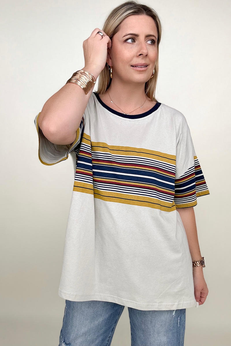 Cotton Bleu 90's Cotton Stripe Contrast Tee