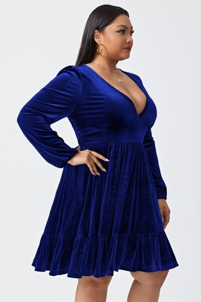 Plus Size Plunge Long Sleeve Mini Dress