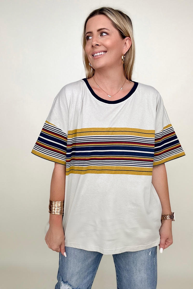 Cotton Bleu 90's Cotton Stripe Contrast Tee