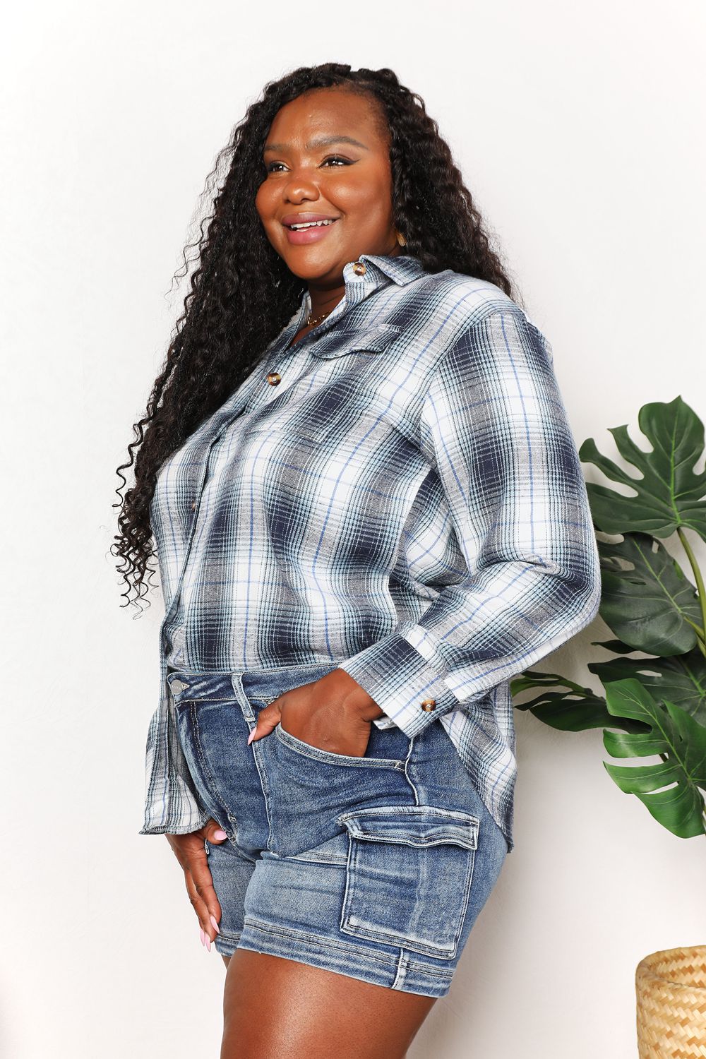 Double Take Plaid Dropped Shoulder Shirt – Harmony Emporium