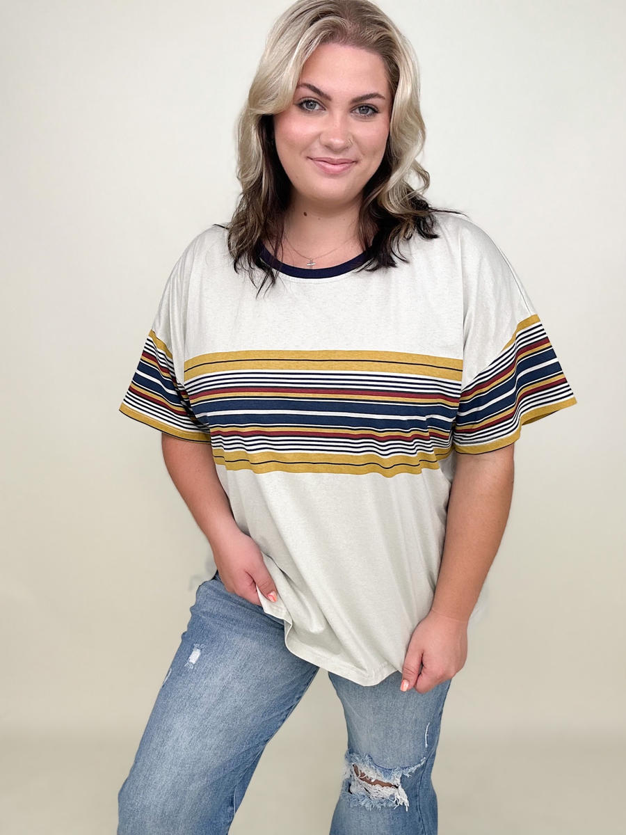 Cotton Bleu 90's Cotton Stripe Contrast Tee