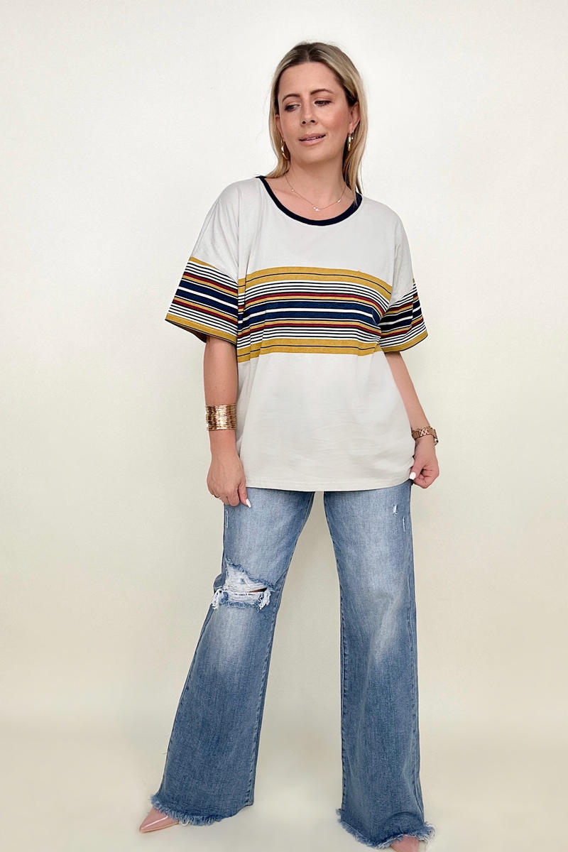 Cotton Bleu 90's Cotton Stripe Contrast Tee